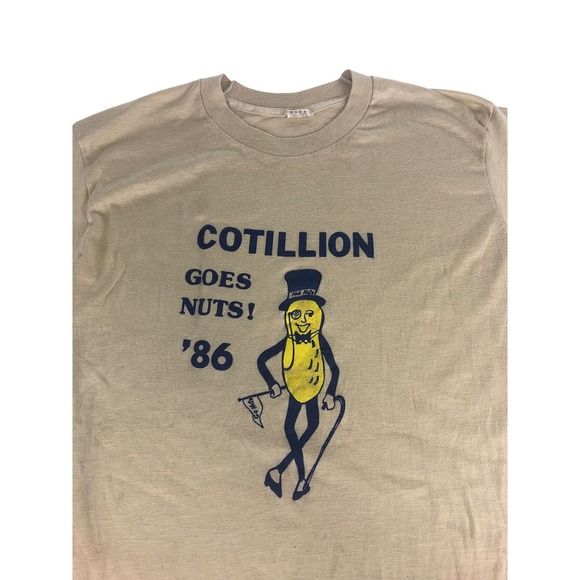 Vintage 86 Screen Stars Cotillion Goes Nuts Mr Peanut Graphic Shirt Youth XL Tan - Picture 3 of 7